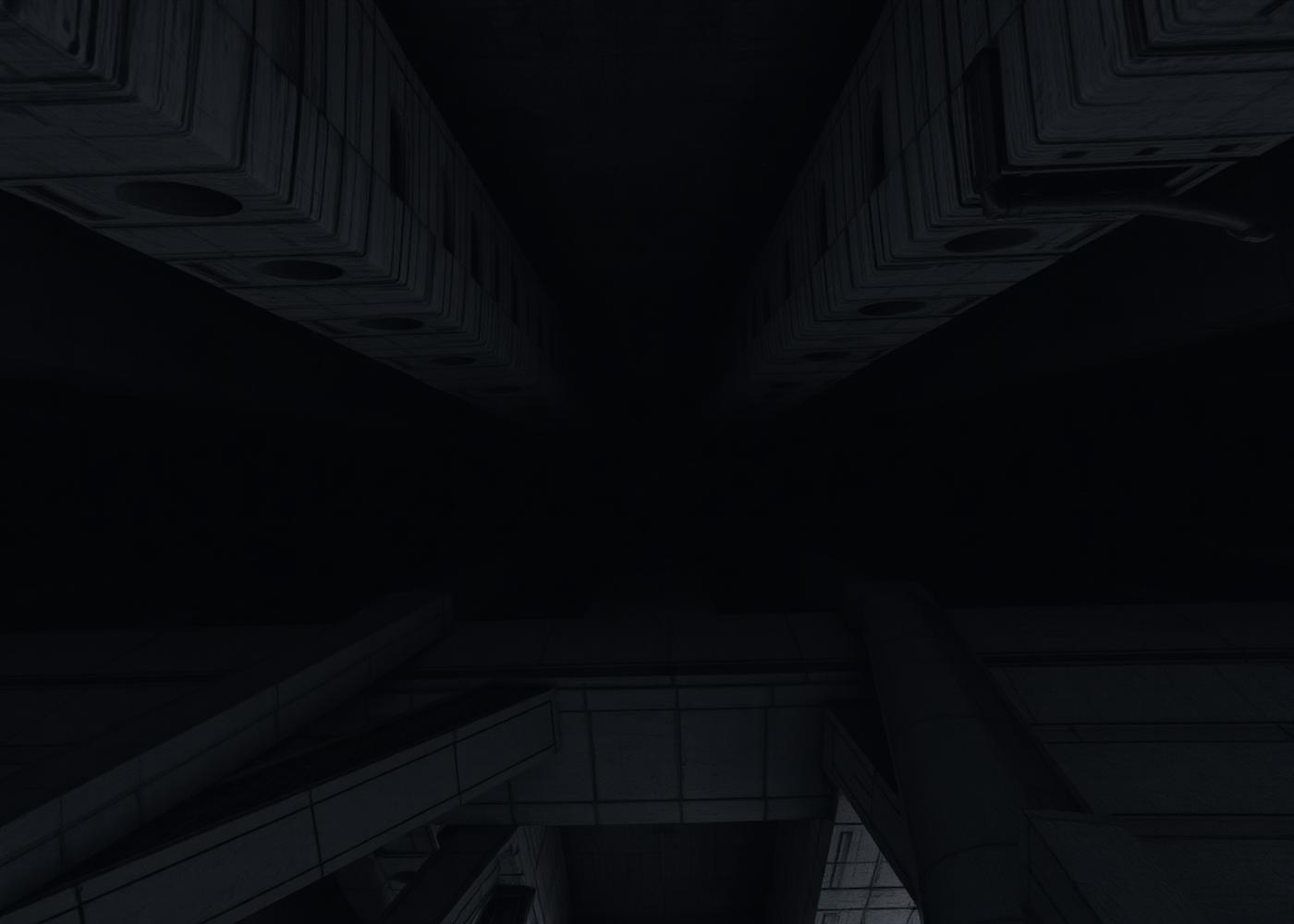 Brutalist architecture seen from below